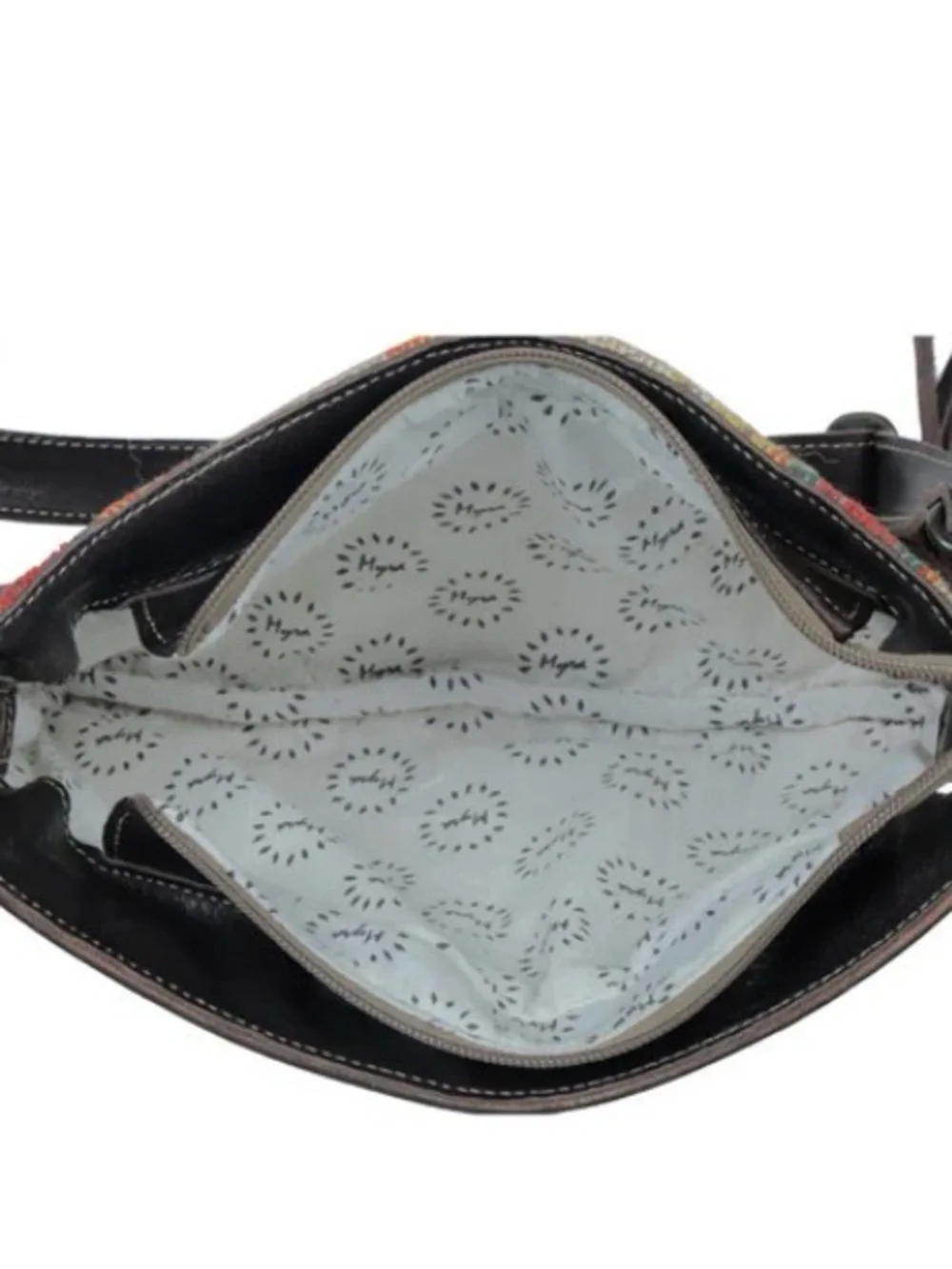 Myra Bag Woven Southwest Crossbody with Tooled Brown Leather Trim - Picture 8 of 9